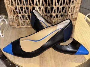7 M Ann Taylor leather Pointed Toe Two Tone Blue Black Pump Heels thumbnail 1