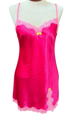 Victoria's Secret Lace Trim Chemise Size Small Hot Pink Lingerie Coquette Y2K thumbnail 1