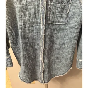Aerie Women's Blue Gauze Button Down Long Sleeve Shirt Size XS thumbnail 3