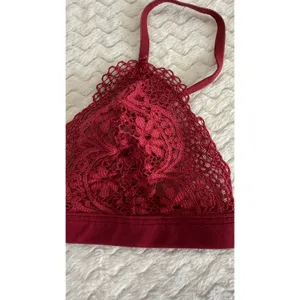 Victoria's Secret Burgundy Floral Lace Triangle Bralette Unlined Small S/P thumbnail 4