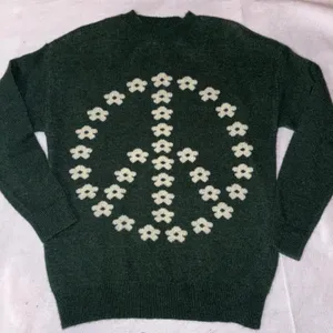 Witty Fox Green Peace Sign Floral Knit Sweater Young Contemporary Size‎ S thumbnail 6