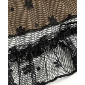 Cider NWT Sexy Floral Lace V Neck Ruffle Cami Stretch Top Adjustable Strap M Black Tan thumbnail 10