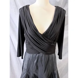 Vintage Tadashi Black Deep V Surplice‎ Silk Skirt Midi Dress 12 Y2K Formal thumbnail 10