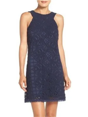 Lilly Pulitzer Women's Mango Shift Lace Knit Dress S Sleeveless Navy Blue thumbnail 10