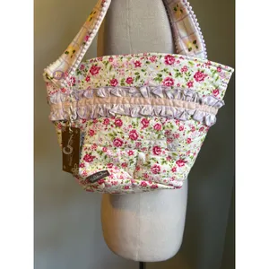 Matilda Jane Floral Quilted Tote Bag Ruffle Purple Gingham Cottagecore NWT retro thumbnail 4