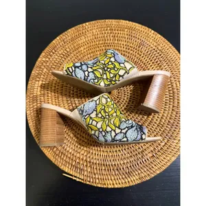 Crown Vintage Clara Embroidered Floral Block Heel Mules Yellow Blue 7.5M thumbnail 4