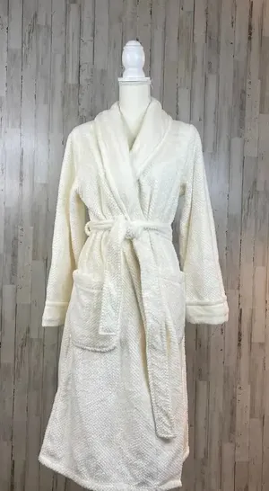 ULTA‎ Women's S/M Fluffy White Bathrobe Tie Wrap Shawl Collar Soft Pockets thumbnail 1