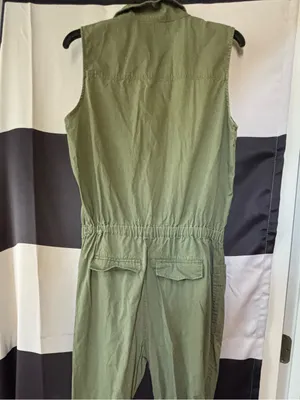 Fourteenth Place Sleeveless Olive Utility Romper with Front Buttons thumbnail 4