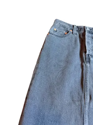 Levi's Grey Denim A Line Maxi Skirt High Slit Five Pocket Size 24 Women's NWT thumbnail 3