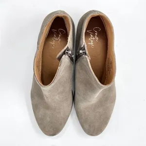 Crown Vintage Beatrix Taupe Suede Leather Low Block Heel Ankle Bootie 7 thumbnail 9