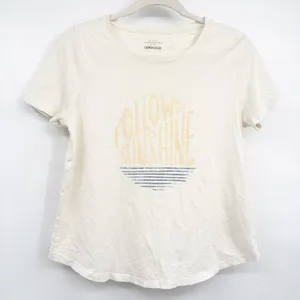 Anthropologie Carmen Saguer Womens Follow The Sunshine Boho Graphic Tee Cream S thumbnail 1