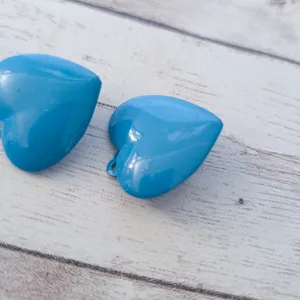 Vintage Clip On Earrings Blue Heart Just Over 7/8" thumbnail 3