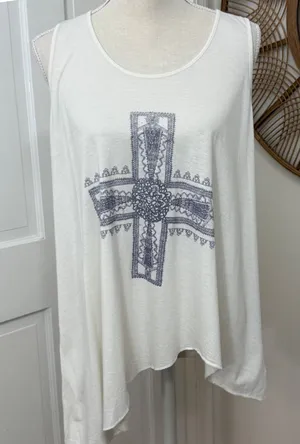We The‎ Free Cross Tank Top Small Boho Asymmetric Hem Beach Festival Y2K Grunge thumbnail 1