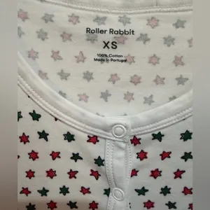 Roller Rabbit Long Sleeve Pajama Shirt Red Green Stars XS thumbnail 4