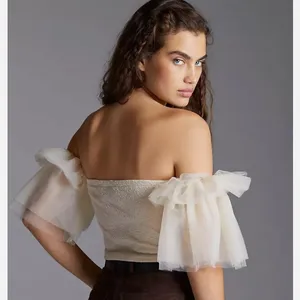 Anthropologie Sunday In Brooklyn Tulle Off The Shoulder Blouse Top Ivory Xl thumbnail 4