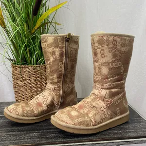 Ugg Classic Metallic Monogrammed Logo Print Fleece Lined 5515 Calf Boots 8 thumbnail 2