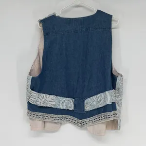 Vintage‎ Danare Denim Beaded Lace Vest Handmade Embellished Boho Size L/XL thumbnail 2