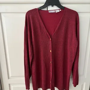 Mims Cole Womens Metallic Silk Red Lightweight Cardigan Sweater,‎ Size L thumbnail 3
