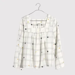 NWT Madewell Womens Top White Embroidered Windowpane Square Neck Button Down 2XL thumbnail 2