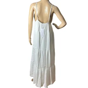 SNDYS Indigo Dress Womans XL White Maxi Plunging Neckline Summer Flowy NEW‎ thumbnail 4