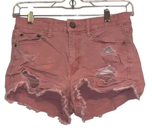 Aeropostale Distressed High Waisted‎ Shorty Shorts Rust Rose Pink thumbnail 1