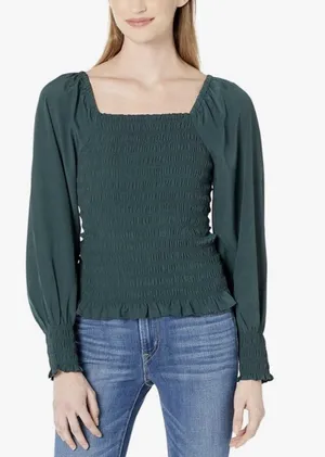 MADEWELL Womens large Lucie Bubble Sleeve Smocked Top Dark Green bohemian y2k thumbnail 1