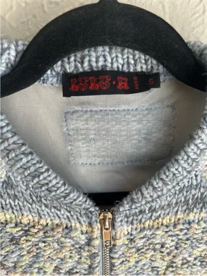 Vintage Y2K mesh knit jacket Lulu H Paris blue and cream Size XS/S thumbnail 4