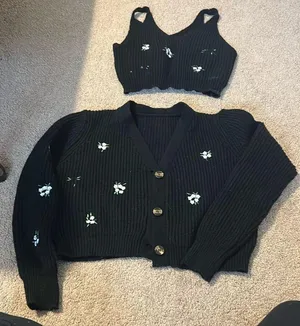 Black Floral Knit Sweater Set thumbnail 1