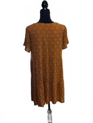 Forever 21 Mustard Yellow Floral Tiered Mini Dress Boho Cottagecore sz Large thumbnail 4