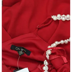 NWT City Studios Pearl-Strap Sleeveles Tiered Fit & Flare Dress Garnet Red 7/8 thumbnail 7