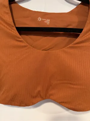 Rust Aerie Curve Hem Ribbed Long Sleeve Cropped Top‎ thumbnail 2