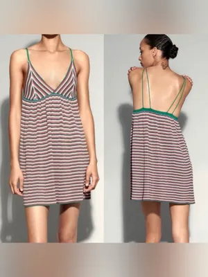 ZARA Multicolored Stripe Knit Mini Dress Medium Stretch Womens Medium thumbnail 2
