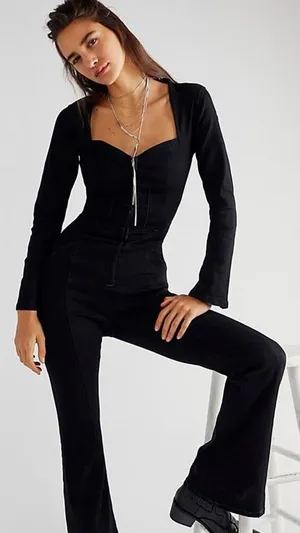NWT Karly Jumpsuit in Night Rider FREE PEOPLE Large thumbnail 1