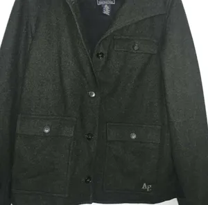 American Eagle Womens Wool Pea Coat Size M Dark Olive Marled Fleece Lined Hooded thumbnail 2