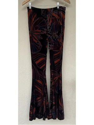 Free People Float Away Velvet Crush Flare Pants Size Small Boho Tropical Retro thumbnail 2