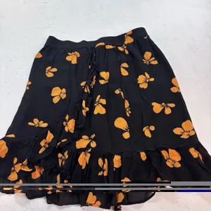 Women's Black Orange Floral Ruffle Hem Midi Skirt Elastic Waist Boho Size XL thumbnail 4