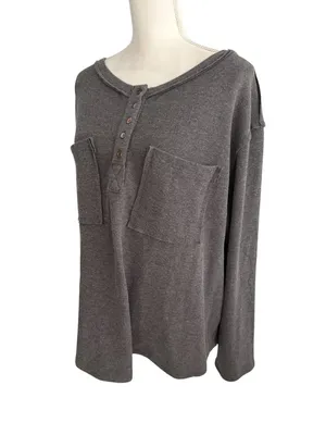 POL Gray Henley Soft Long Sleeve Top Size Large thumbnail 3