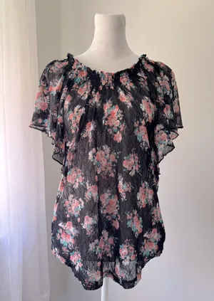 No Boundaries Sheer Black Floral Print Blouse thumbnail 2