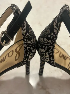Sam Edelman Black and White Floral Ankle-Strap Heels Size 7.5 EUC thumbnail 6