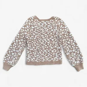 Abercrombie & Fitch Scoop Neck Sweater Women S Tan White Fuzzy Animal Print Cozy thumbnail 3