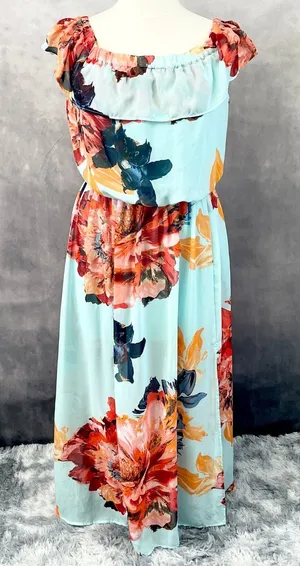 Bisou Bisou Floral Maxi Dress Womens 16 Ruffle Flowy Cottage‎ Tropical Romantic thumbnail 1