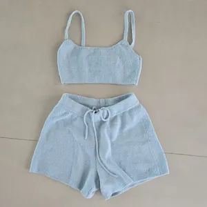 Skims Light Blue Cozy Knit Tank and Shorts Set Size S thumbnail 2