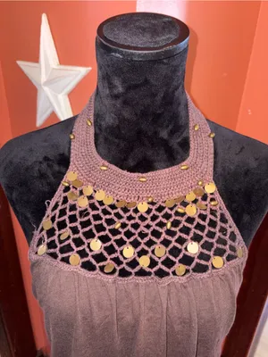 Decree-Y2K Crochet Yoke Halter Tank Top - Brown thumbnail 2