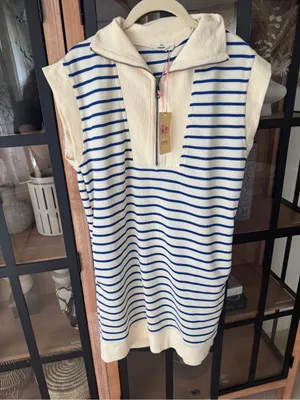NWT Entro Knit mini dress half zip 1/4 See You Soon Striped sweater thumbnail 2
