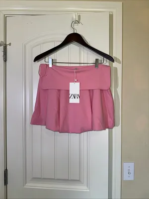Zara Pink Bubble Hem Mini Skirt Foldover Waist NWT S thumbnail 3