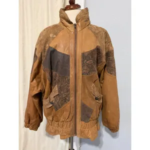 Vintage 80s Otello Pelle Leather Bomber Jacket L Patchwork Paisley Metallic Gold thumbnail 2