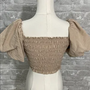 Altar'd State Tan Smocked Crop Top thumbnail 3