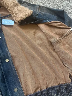 Dolls Kill Blue Denim Bomber Jacket with Tan Sherpa Collar thumbnail 3