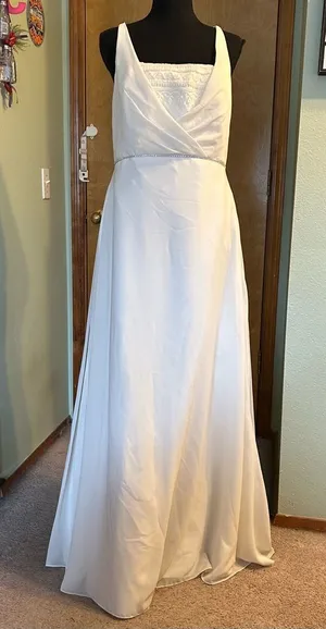 Emme Bridal white sleeveless wedding gown beaded rhinestones satin chiffon 16 thumbnail 1