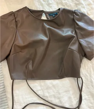 Kirious Brown leather backless crop top thumbnail 1